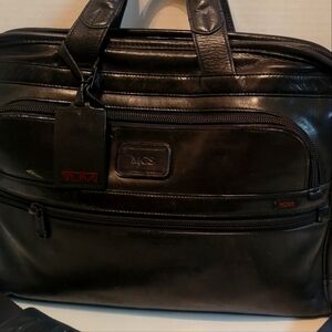 TUMI black leather laptop briefcase